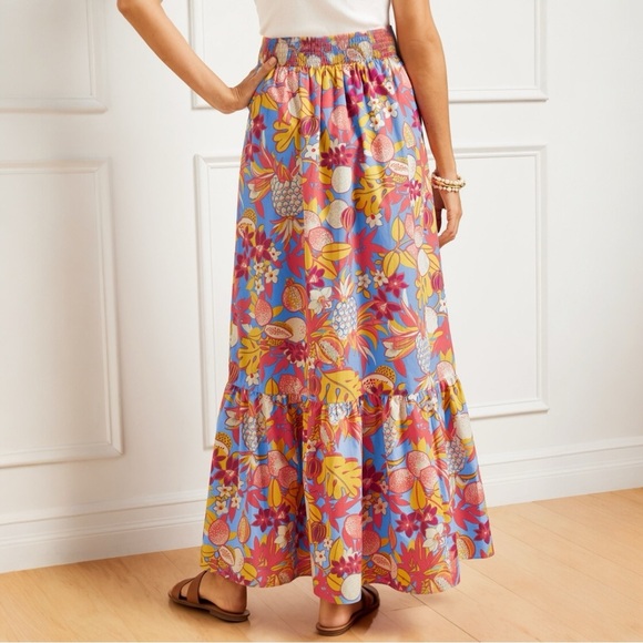 Talbots Fruits & Flowers Poplin Tiered Maxi Skirt Size XL Floral Cotton - Picture 2 of 10